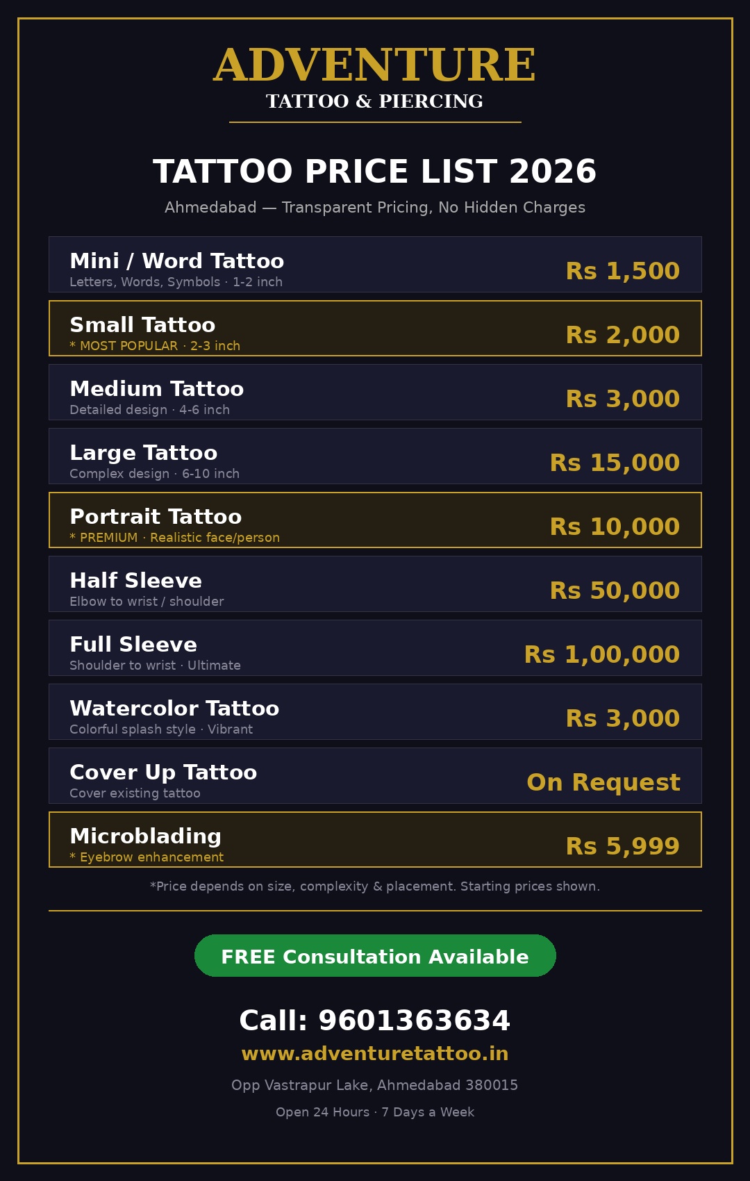 Tattoo Price in Ahmedabad
