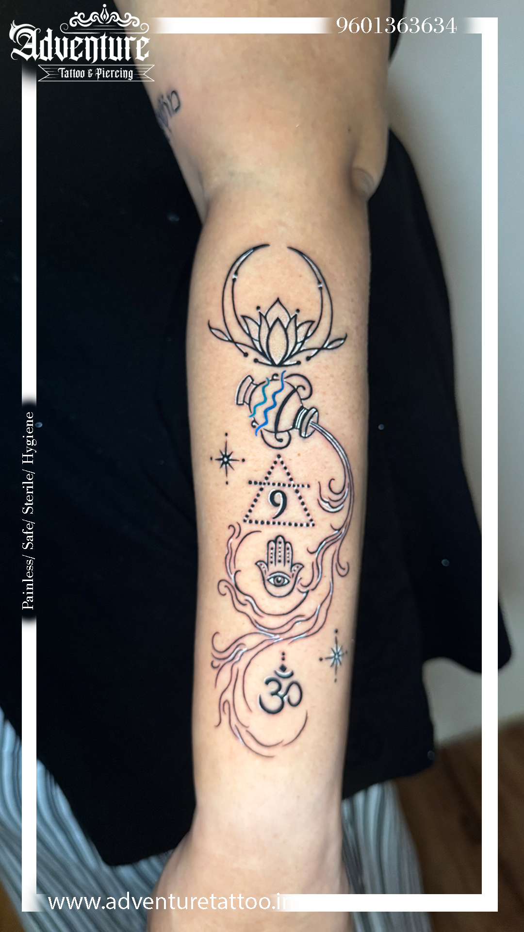 Aquarius Tattoo in Ahmedabad | Custom Hamsa, Om & Lotus Tattoo